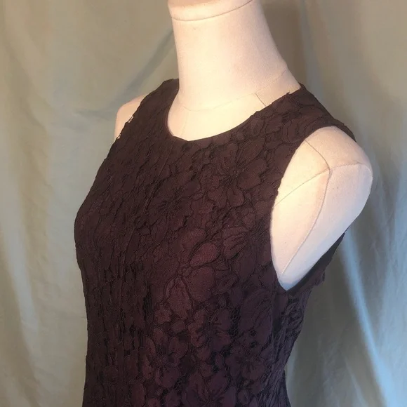 Plum A-line Cotton Blend Lace Midi Dress Ann Taylor - Picture 3 of 15